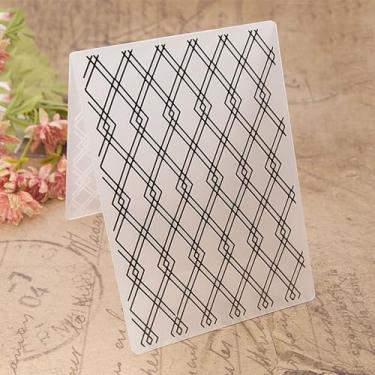 Imagem de Pasta de gravação de plástico com padrão de losango com grade de diamante, impressões texturizadas 3D, fundo xadrez, molde de pasta de gravação para fazer cartões, scrapbooking, papel, artesanato