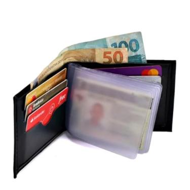 Imagem de Carteira Masculina Slim em Couro Sintético Preta, 11 x 8,5 x 2 cm, Porta Cartões e Notas