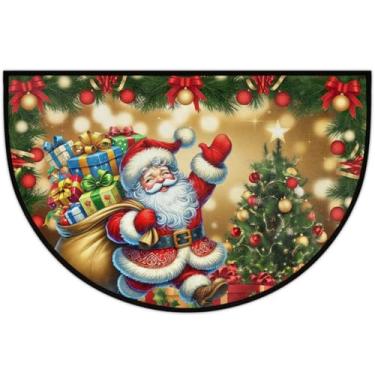Imagem de Tapete de porta meio redondo, festivo de Natal, Papai Noel, antiderrapante, absorvente, semicírculo, tapetes laváveis, meia lua, tapetes para interior, pátio, cozinha, banheiro, entrada, lareira