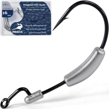 Imagem de Pristis Pacote com 16 ganchos EWG pesados, 3 ganchos de pesca em linha de aço de alto carbono forte para água salgada e doce, gabarito reforçado sem ervas daninhas Texas Rig para robalo Walleye
