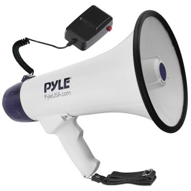 Imagem de Pyle Alto-falante Megafone PA portátil compacto – Bullhorn portátil de 40 W com lanterna de LED, sirene de alarme, volume ajustável, microfone destacável, alimentado por bateria para uso interno e