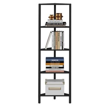 Imagem de TUTOTAK Prateleira de canto, estante de canto de 5 camadas para espaços pequenos, suporte de prateleira de canto estreito com rack de armazenamento, para sala de estar, quarto, preto BS05BK005