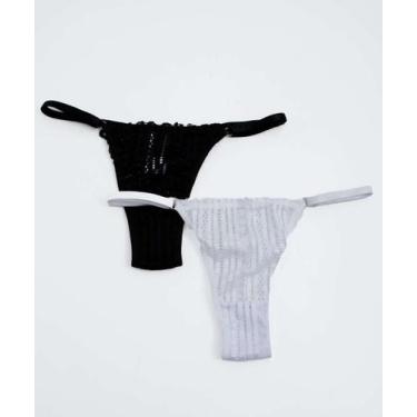 Imagem de Kit 2 Calcinhas String Renda Marisa-38305, Preto e branco, G