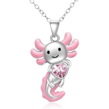 Imagem de The Budsea Colar axolote feminino com pingente de axolote de cristal rosa prata esterlina 925 joia animal para aniversário, Natal, presente de formatura