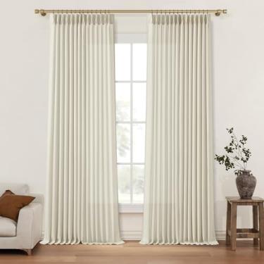 Imagem de Cortinas plissadas semitransparentes de 250 cm de comprimento, cortina de linho natural com filtro de luz, boho, neutro, cortinas de janela para sala de estar, quarto, com mistura de linho grosso e