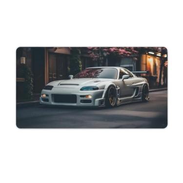 Imagem de Carro modificado branco Rx7 flores de rua JDM mesa mesa mouse pad antiderrapante grande material de escritório tapete de mesa impermeável borracha mesa mesa pad para escritório jogo casa 40 x 75 cm