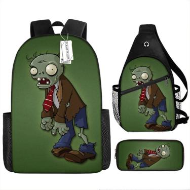 Imagem de Conjunto de mochilas Plants Zombies Cartoon Kids School 3 unidades