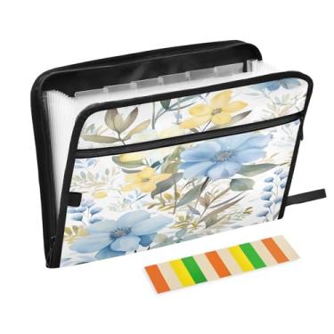 Imagem de Wassud Arranjo de flores, 13 bolsos, organizador de arquivos sanfonados, pastas expansíveis com abas e adesivos, organizador de pastas de documentos de recibo de papel tamanho carta A4 para viagens de