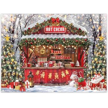 Imagem de ZTHMOE Tecido 2,4 x 1,8 m de Natal, cacau quente, cenário fotográfico, loja de doces, cena de boneco de neve de inverno, árvore de Natal, fundo de chocolate, decorações de festa em família, adereços
