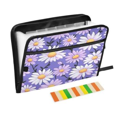 Imagem de Wassud Margarida azul roxa com 13 bolsos, organizador de arquivos sanfonados, pastas expansíveis com abas e adesivos, organizador de pastas de documentos de recibo de papel tamanho carta A4 para