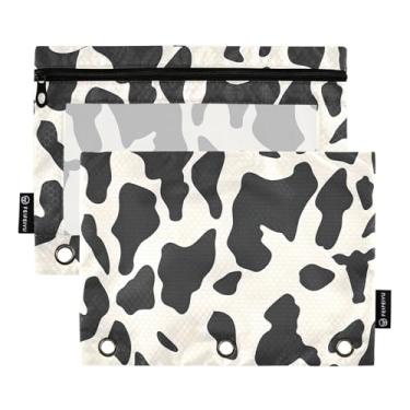 Imagem de CEBUGI 3 bolsas de lápis com zíper e janela transparente, 2 pacotes de estojo para exames de sala de aula (estampa de vaca)