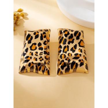 Imagem de Um par de brincos femininos modernos, brincos lisos geométricos quadrados exagerados, adequados para uso diário e festas, estampa de leopardo