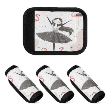 Imagem de Qilmy Balé menina e flamingo, alça de bagagem, embalagem com 4 identificadores de bagagem, identificadores de bagagem, alça confortável, capa para carrinho de bebê, mala de viagem, acessórios de