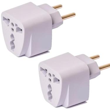 Imagem de Adaptador de Tomada Universal Bivolt 110V/220V Padrão Europeu/UK para Brasil 10A 250V Plástico ABS Branco 1 Unidade 3,5cmx3,5cmx6,3cm