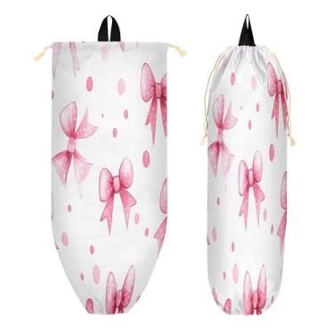 Imagem de xigua Suporte de parede para saco de plástico com laços e bolinhas com cordão, 1 pacote, organizador de sacolas de supermercado reutilizável para bolsas, meias, roupas íntimas e gravatas