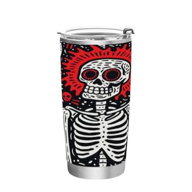 Imagem de STAYTOP Copo de aço inoxidável engraçado caveira 590 ml, copo de café isolado com tampa e canudo, caneca de café de viagem de parede dupla para bebidas quentes e frias