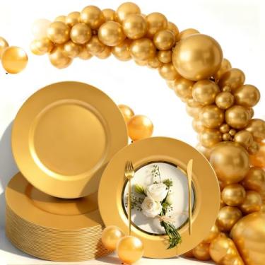 Imagem de PROY Conjunto de 229 placas carregadoras a granel, 100 peças de placas de carregamento de recife de ouro de 33 cm, 129 peças de balões metálicos de ouro, tamanhos diferentes, 46, 35, 25 cm, conjunto