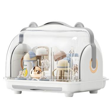 Imagem de QDTTSRY Rack de armazenamento de mamadeira, organizador de caixa de armazenamento de mamadeira com capa, organizador de armário de cozinha portátil, secador de bancada durável (cinza)