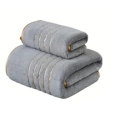 Imagem de Toalha de banho moderna listrada de lã coral, altamente absorvente e macia, grande lençol de banho para banheiro, spa, academia, 139 x 70 cm, cinza