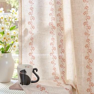 Imagem de Lazzzy Cortinas de linho 243,8 cm de comprimento conjunto de 2 para sala de estar, privacidade, berçário, cortinas para menino/menino, listradas, floral, filtro de luz, decoração de fazenda, 127 x