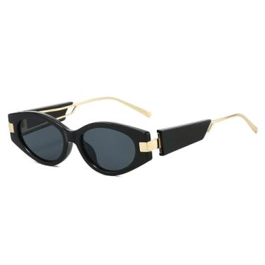 Imagem de Óculos de Sol UV400 - Olho de Gato, Hastes Largas, Casuais, Metálicos, para Homens e Mulheres, Esportes ao Ar Livre, Corrida e Ciclismo, Preto