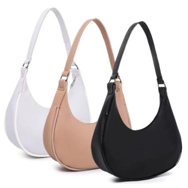 Imagem de Kit 3 Bolsas Meia Lua Feminina, Design Versátil e Estiloso, Material Sintético Macio, Pequena 20x24x4 cm, Casual Elegante, Alça de Ombro (Branca/Nude/Preta)