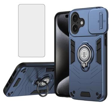 Imagem de Asuwish Capa de telefone para iPhone 16 de 6,1 polegadas com película protetora de tela de vidro temperado capa fina magnética resistente suporte suporte de celular híbrido resistente i Phone16 i16 16