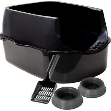 Imagem de Caixa de Areia para Gato Banheiro Sanitário Grande com Borda Alta e Pá Higiênica Sandbox(Preto)