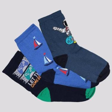 Imagem de Kit Meia Selene 3 Pares Cano Longo Infantil Azul, 29-34