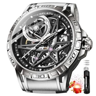 Imagem de OLEVS Relógios Automáticos Masculinos, Esqueleto Prateado, Estrela Binária, Galáxia, Mecânico, Corda Automática, Relógio De Pulso Original Para Homens