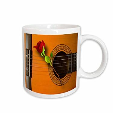 Imagem de 3dRose Arte de guitarra legal com linda caneca de cerâmica rosa de haste longa, 443 ml, branca