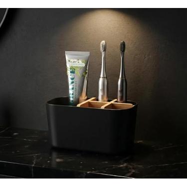 Imagem de Suportes de escova de dentes para banheiros, 5 compartimentos, suporte de escova de dentes de bambu, suporte de escova de dentes elétrica infantil e suporte de pasta de dente