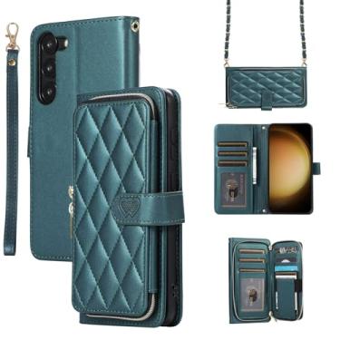 Imagem de Capa carteira para Samsung Galaxy S23, capa de couro durável com fecho magnético e 9 compartimentos para cartão, suporte, alça de pulso, corrente, capa protetora de telefone à prova de choque para