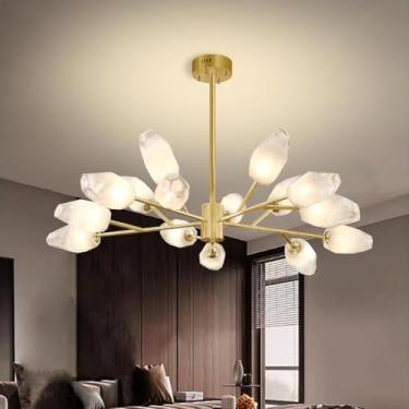 Imagem de Lustre retrô Sputnik dourado com 15 lâmpadas, luminária de teto com cúpula de vidro, estilo meados do século XX, ideal para sala de estar, quarto e cozinha (dourado, 15 lâmpadas).