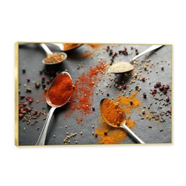 Imagem de NHLDZYH Moldura dourada. Tela decorativa cozinha, arte vintage especiarias coloridas, arte de parede quadros para sala de estar quarto cozinha. C63. 60x90cm