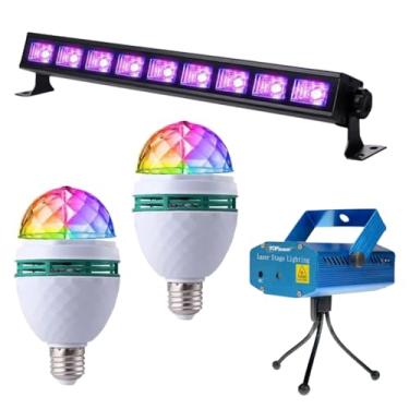 Imagem de Kit Iluminação Festa LED com Laser RGB + 2 Lâmpadas Giratórias + Barra UV DJ