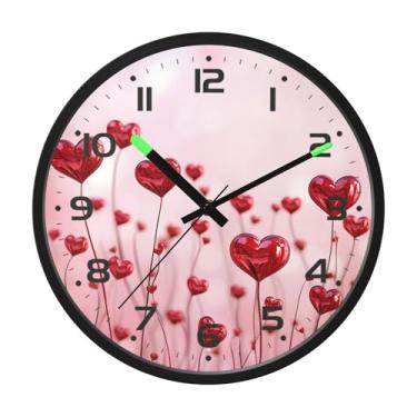 Imagem de SEHANY Relógio de parede com coração de dia dos namorados, silencioso, sem tique-taque, operado por bateria, controle de som, luz noturna, relógios de parede para sala de estar, cozinha, quarto