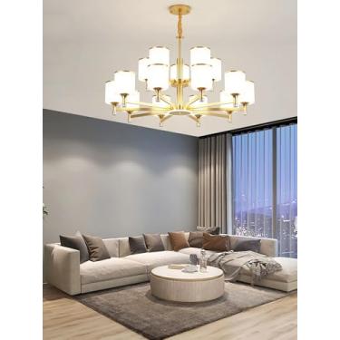 Imagem de Luminária de teto LED moderna com 3 cores ajustáveis, dourada, de embutir, com estrutura em ferro forjado e cúpula de vidro de alta transmissão, perfeita para sala de estar e sala de jantar