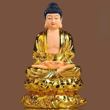 Imagem de FENNYYAR Decoração de escultura de estátua de Buda Shakyamuni, 30 cm 30 cm, ornamento de mesa de resina para casa