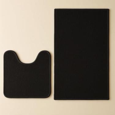 Imagem de Kit Tapete de Banheiro Antiderrapante Toque Chenile Soft Confort 2pcs para Casa Apartamento (Preto)