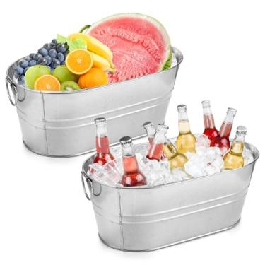 Imagem de MIVIDE Pacote com 2 Baldes de Gelo Galvanizado de 3,3 Galões Banheira de Metal Champanhe Balde de Bebida com Alças Baldes de Gelo Galvanizado para Festas Bar Mimosa Bar Cocktail Suprimentos de