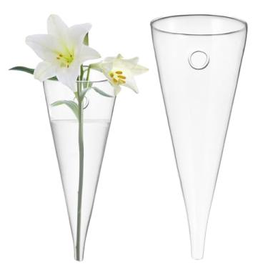 Imagem de BESTYASH Vaso circular de vidro transparente para pendurar na parede, decoração de flores, design em forma de cone para quarto e escritório, suporte de flores feito à mão para ambientes internos