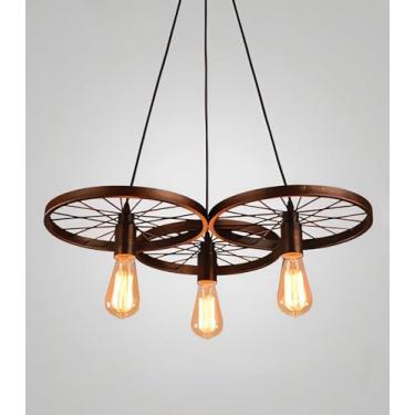 Imagem de Lustre pendente vintage com altura ajustável, soquete E27*3 (sem lâmpada), estilo industrial, para teto, ideal para restaurantes, cozinhas, bares e cafés. Luminária pendente de metal com rod