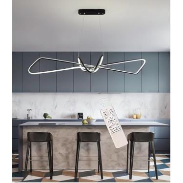 Imagem de Luminária pendente LED moderna, dimerizável, para restaurantes, com altura ajustável, iluminação interna de 3000K a 6000K, cor preta, com controle remoto, para áreas de 10 a 15 m² (preta, 11