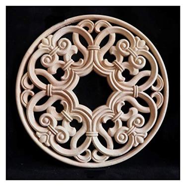 Imagem de 3. 0 CM Grandes apliques de onlay de madeira para casa de mobiliário de casa, decalque esculpido artesanal porta de mobília sem pintura Applique onlay armário decoração(E,3PCS)