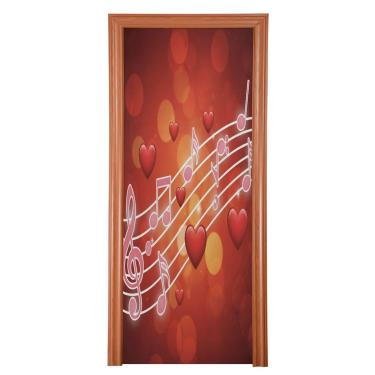 Imagem de ATTX Capa para porta da frente com notas rosas musicais dos namorados - tecido elástico lavável, decoração de férias para festas, casa, decoração de porta da frente, 835 x 98 polegadas (835)