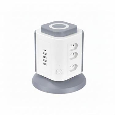 Imagem de Torre de Tomadas, Branca, 9 Tomadas + 4 USB + 1 Type-C, Proteção Contra Sobrecarga, Cabo 2m, Carregamento Rápido, 2200W