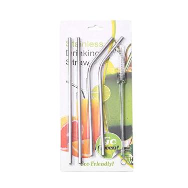 Imagem de 4 Peças Conjunto de Canudos Metal Aço Inoxidável 304 Reutilizáveis com Escova Limpeza