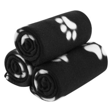 Imagem de CAI TENG Pacote com 3 cobertores para cães pequenos, cobertor de lã macio, 53 x 76 cm, essencial para cama, estampa de pata fofa, cachorro preto