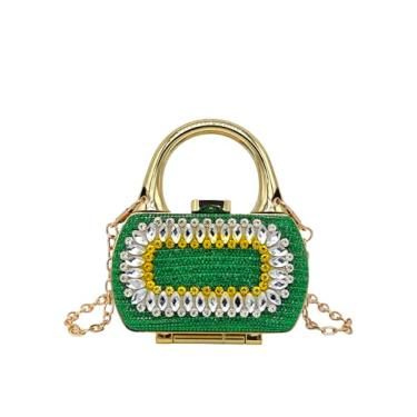 Imagem de COOLOYA Bolsa clutch feminina com acabamento dourado com strass, mini bolsa tiracolo para noite de casamento formal com corrente, Verde, One Size